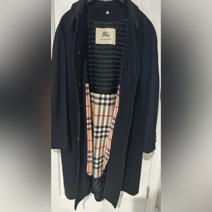 Burberry Black Wool Trench Coat with Check Lining